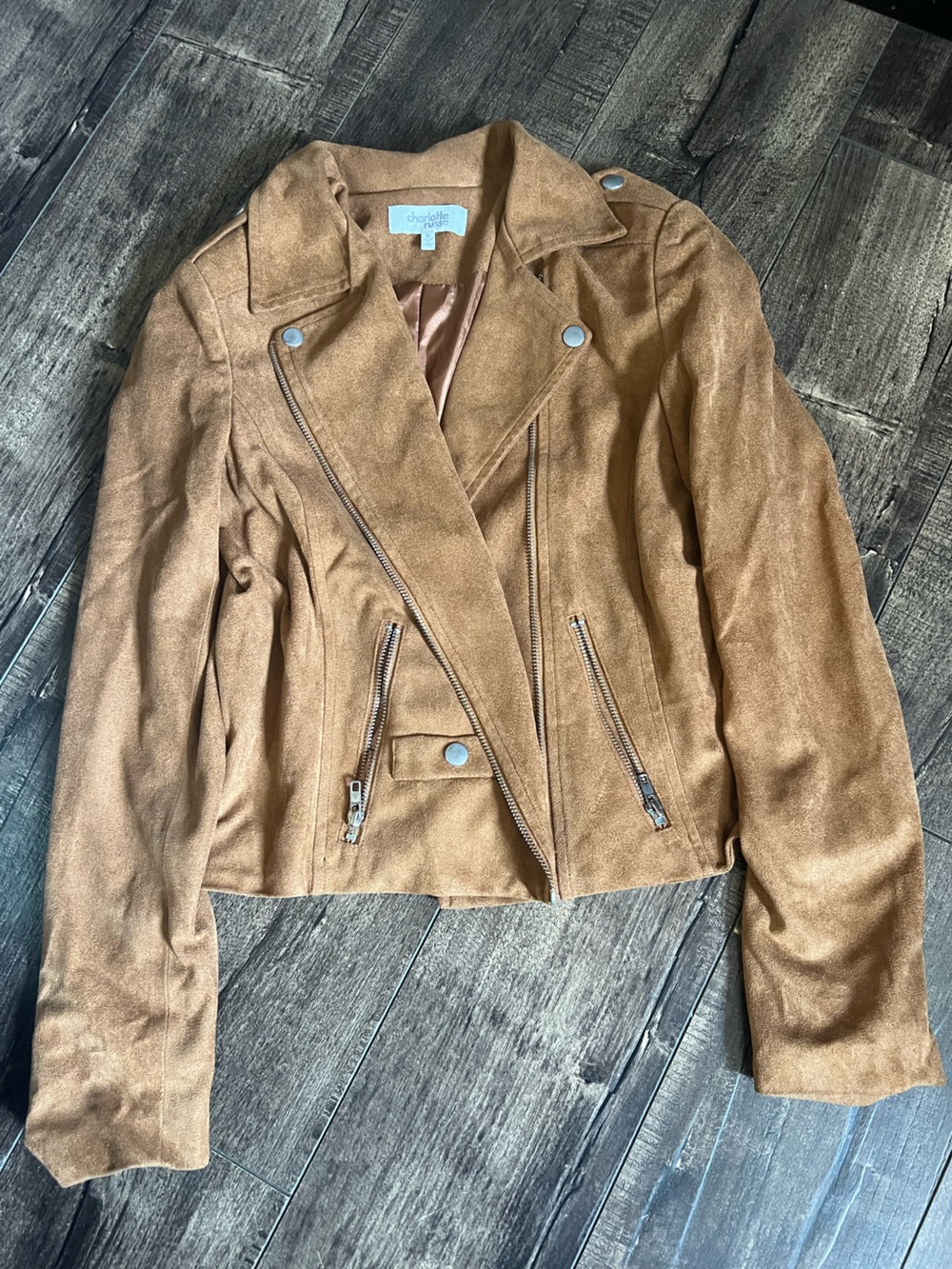 Charlotte Russe Tan Suede-Style Moto Jacket